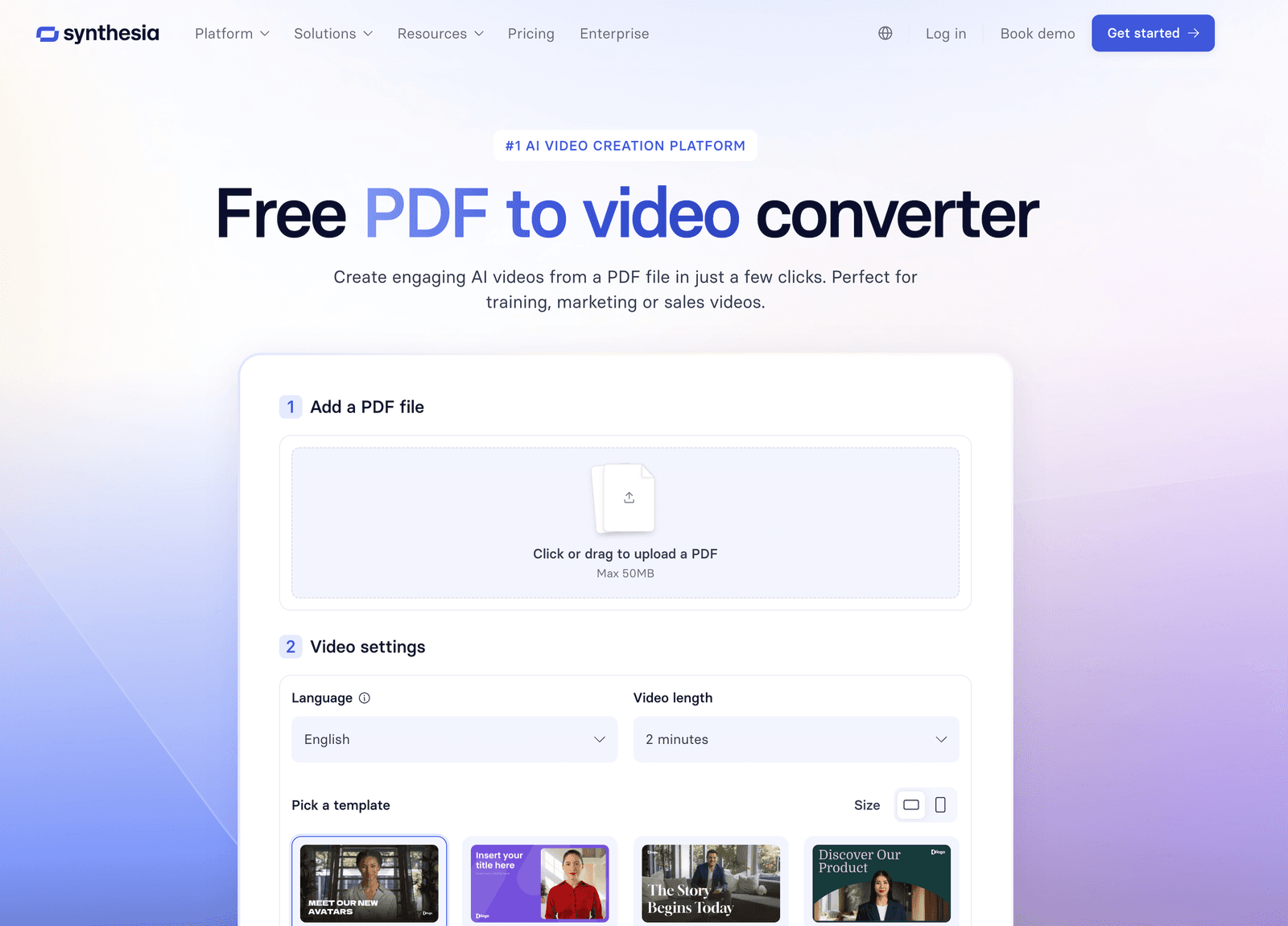 Synthesia PDF to video editor with AI