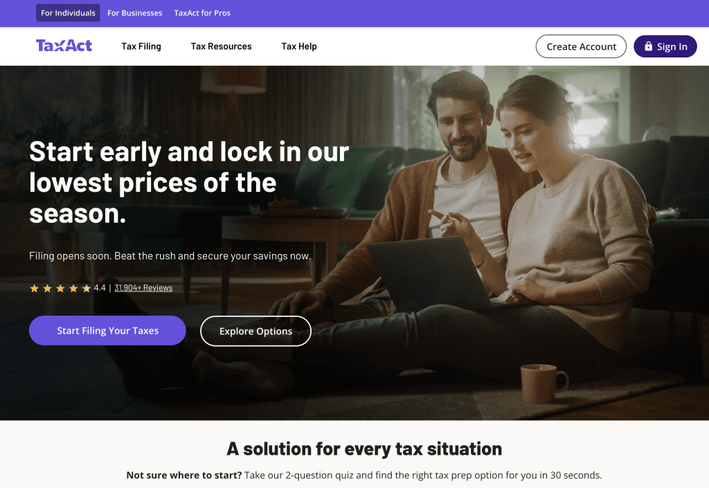 TaxAct Homepage (2026): Easiest way to maximize your tax refund as a creator.
