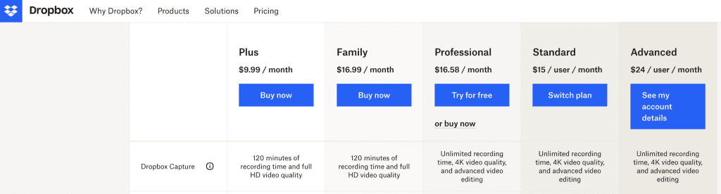 Dropbox Pricing