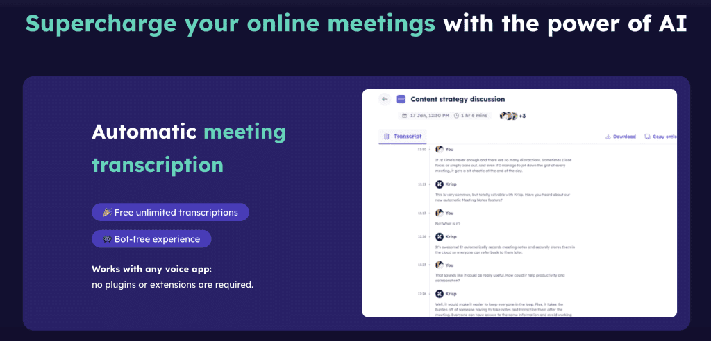 Krisp AI Meeting Assistant - Automatic Meeting Transcriptions (2023)