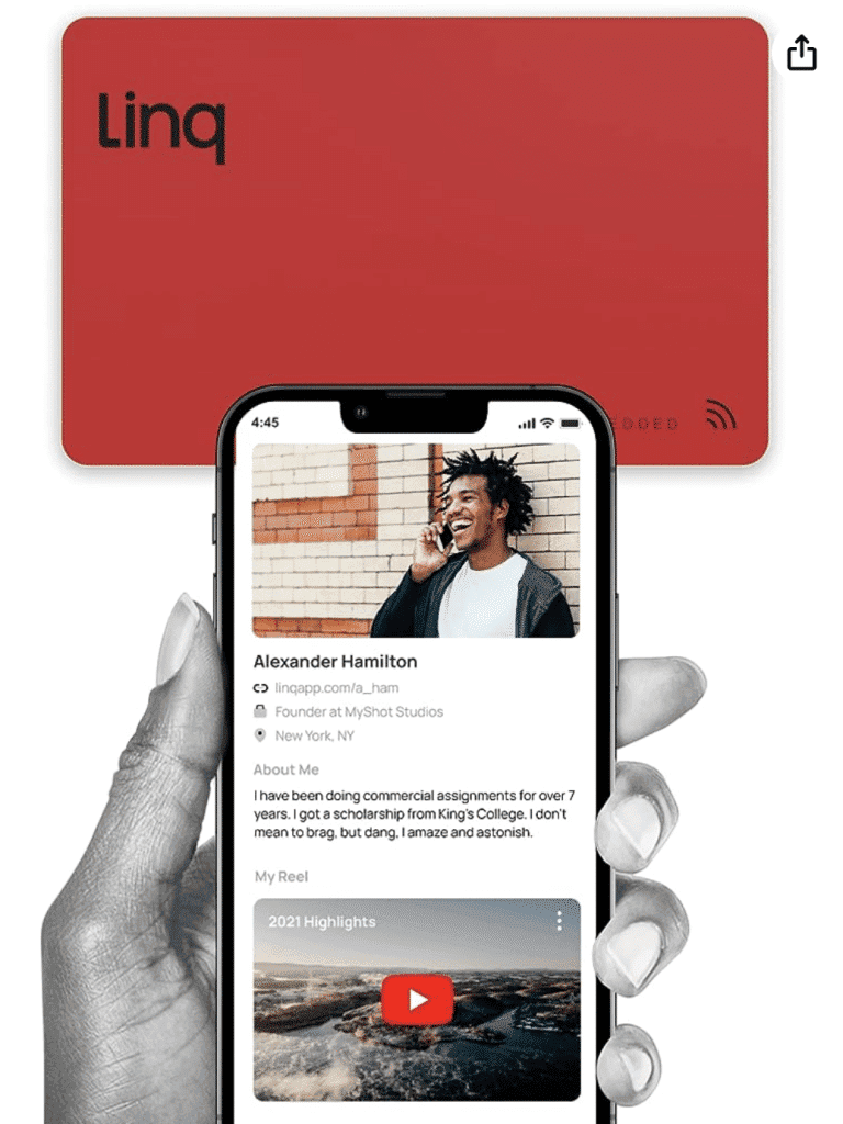 Linq NFC networking card product listing on Amazon front view