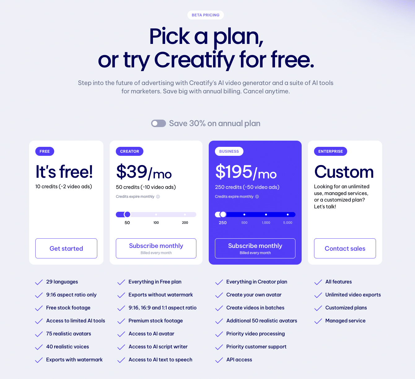 Creatify pricing in 2024