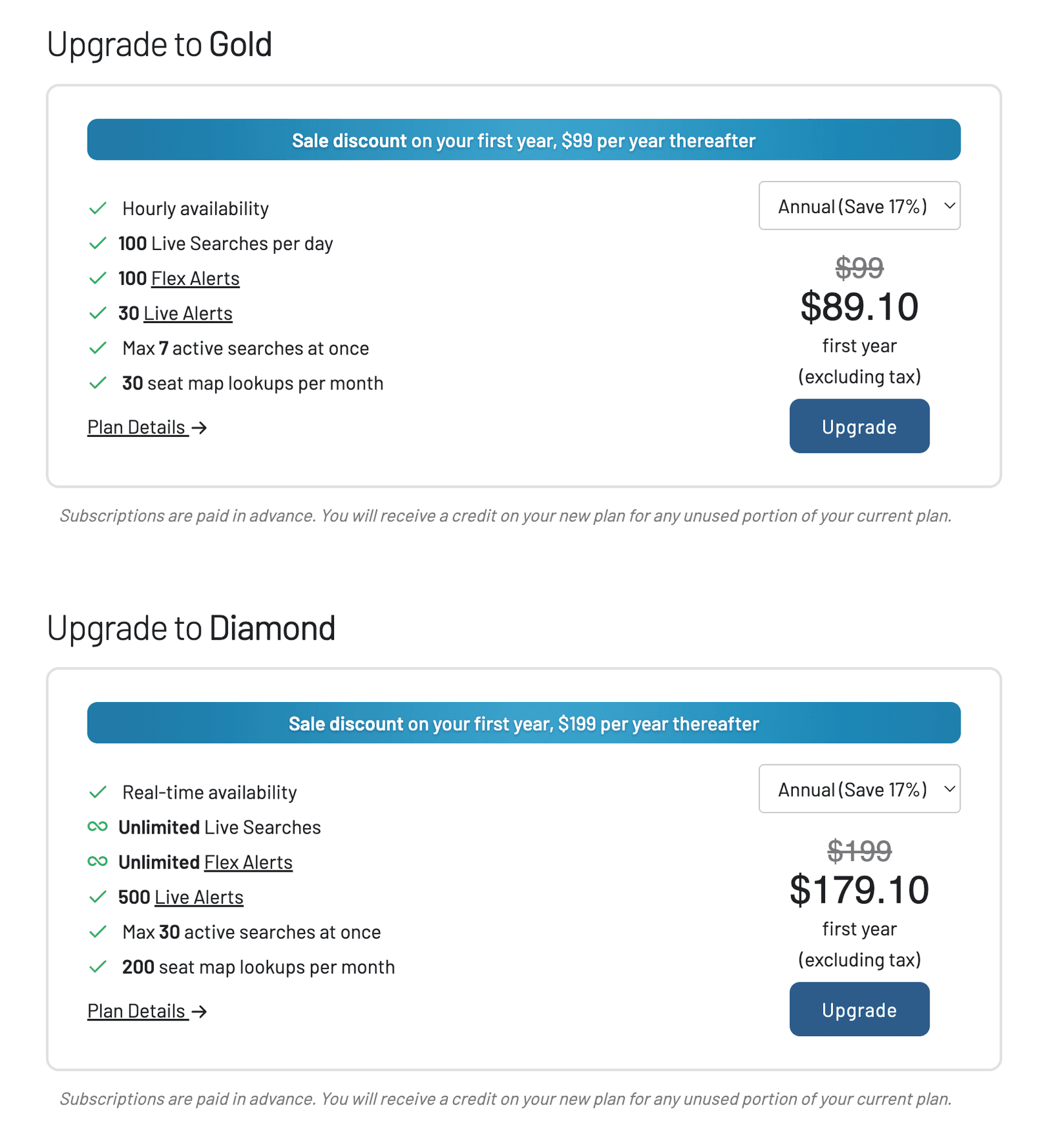 AwardFares Black Friday Deal in 2025: Get 25% off annual plans (billing page)
