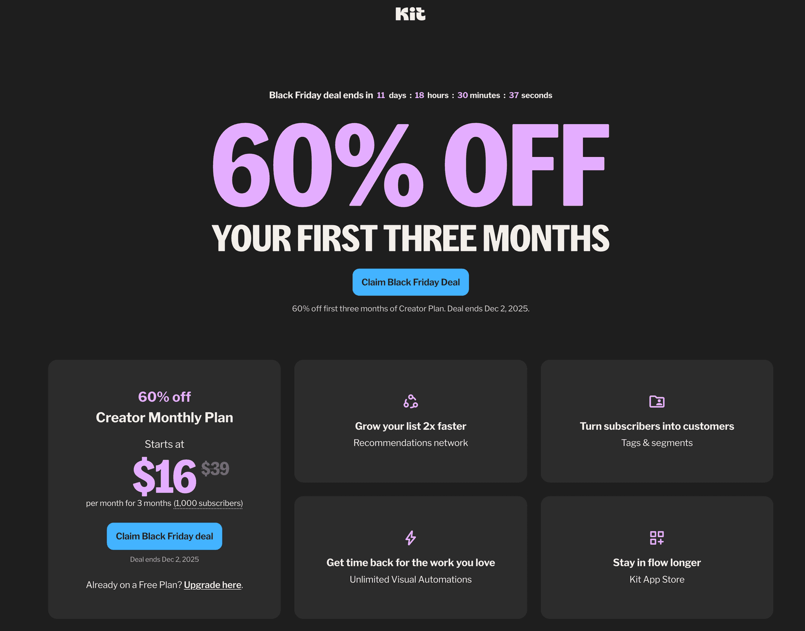 Kit: Get 60% OFF your First 3 months on the Creator Plan