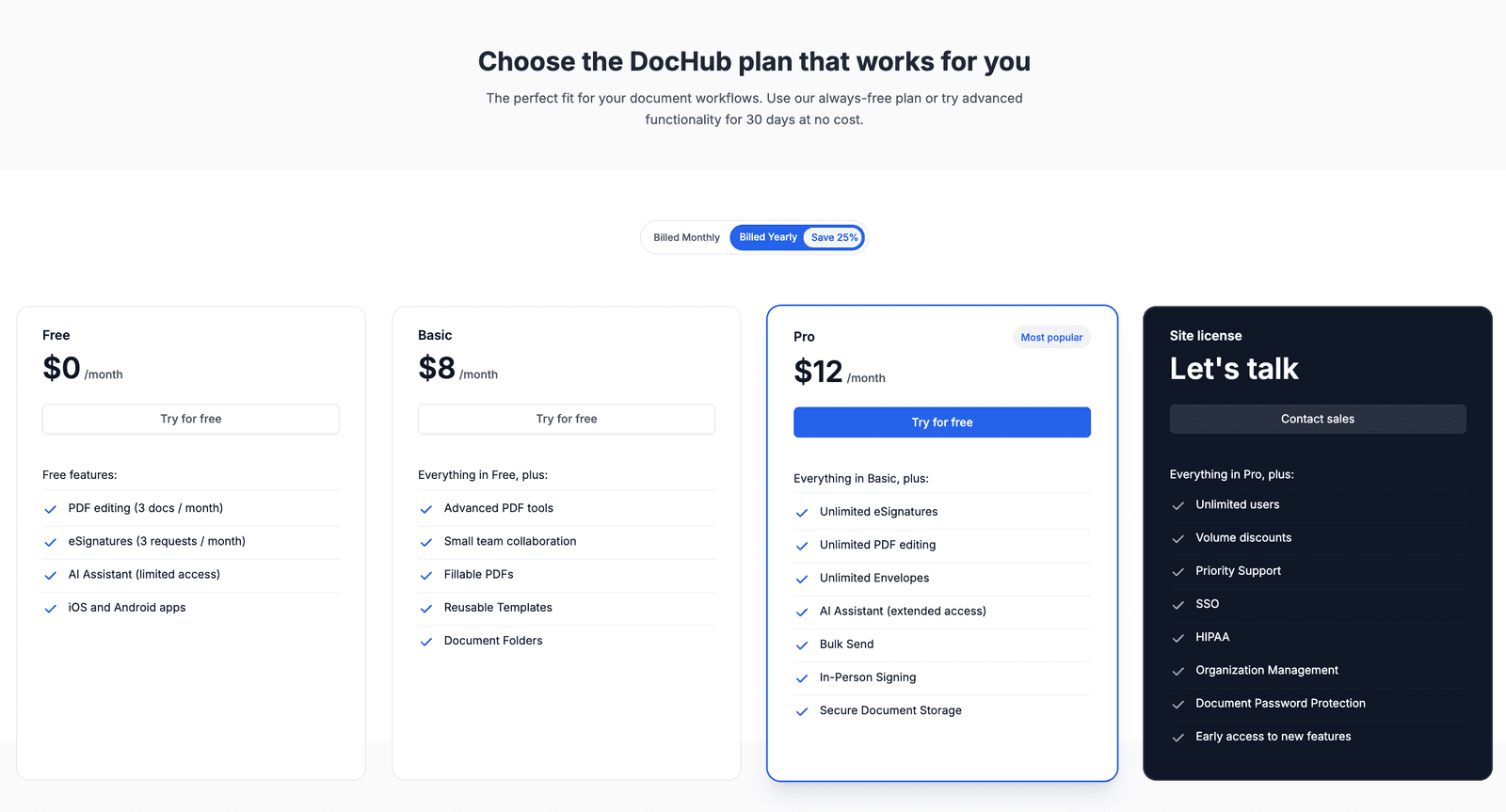DocHub Pricing 2026