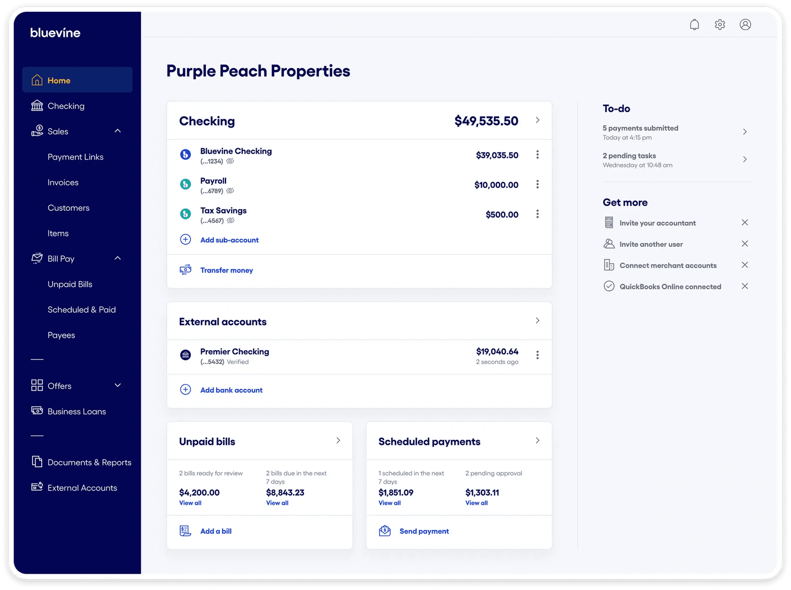 Bluevine Business Checking Dashboard: Make your money work for you.